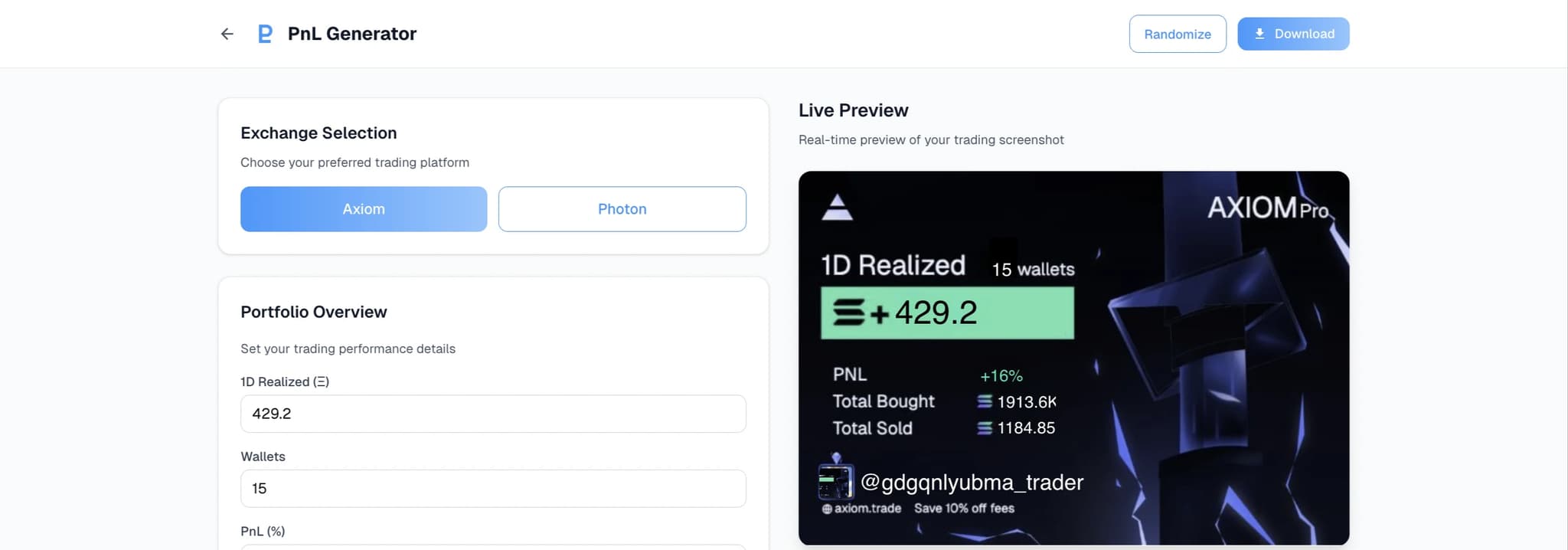 PnL Generator Preview